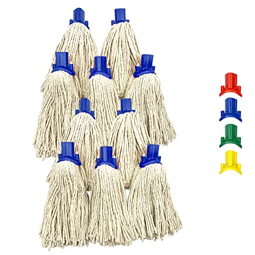 Mop Heads Replacement, Colour Coded Self Threading Socket Cotton Mop Head No.12 PY (Blue, Pack of 10)