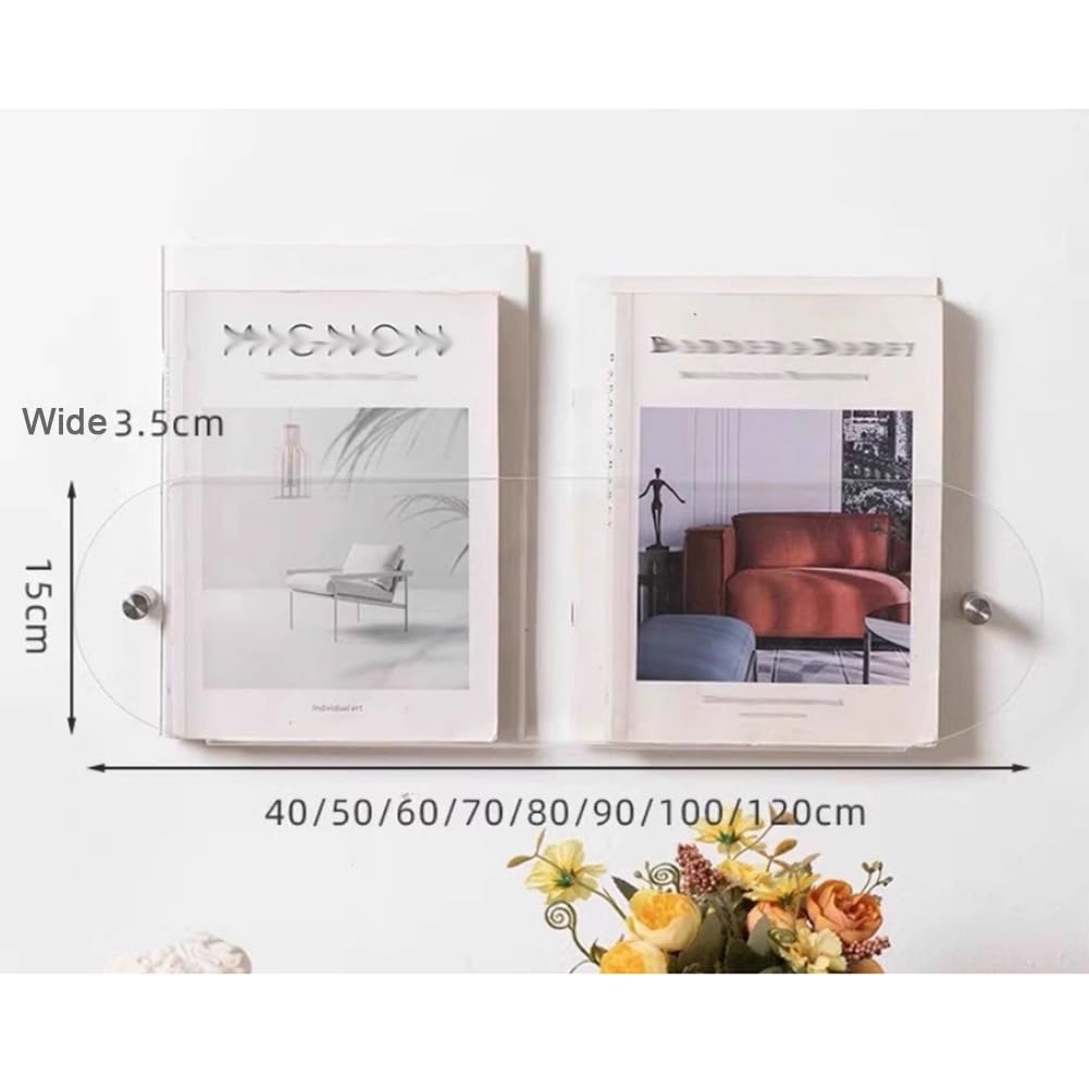 akrylowa półka ścienna na książki, Akrylowy, pływający organizer na książki, montowany ścianie, Multi-Room, 80-120cm(Grey,80cm/31.5in)