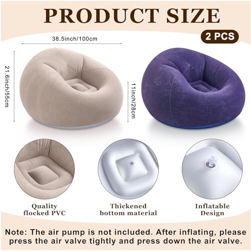 Image of Realspring Inflatable Bean Bag Chairs Outdoor Blow up Camping Chairs Inflatable Lazy Sofa Folding Portable Bean Bag Loungers Couch for Movie Night(Brown, Blue,2 Pcs)