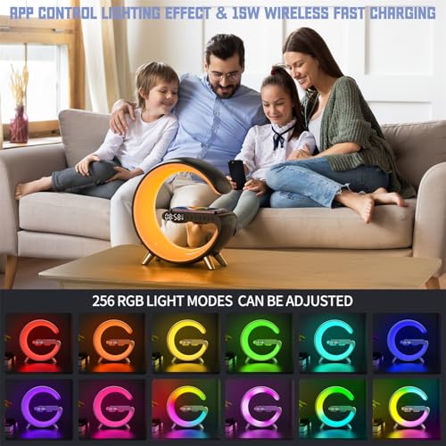 Image of 4 In 1 Smart LED Table Lamp, Alarm Clock, Wireless Charger, Night Light, Bluetooth Speaker with App Control, Bedside Lamp for Bedroom, Office, Home Decor, Family, Girls Boys Birthday Festival Gifts