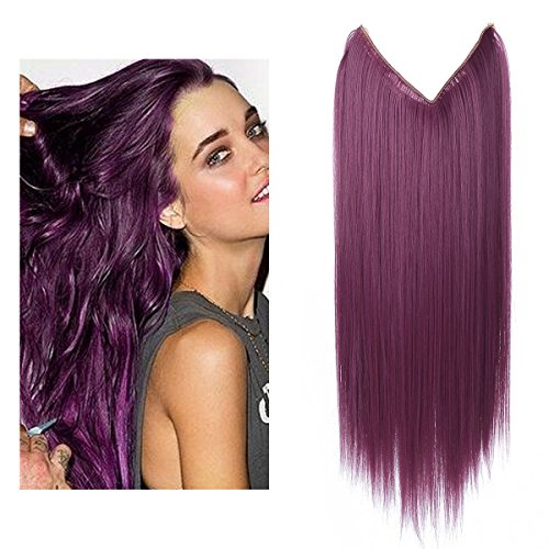 Halo Hair Extensions Straight Grape Colored Long Synthetic Hairpieces 22 Inch 4.2 Oz Secret Wire Headband for Women Heat Resistant Fiber No Clip SARLA(M02&Grape)