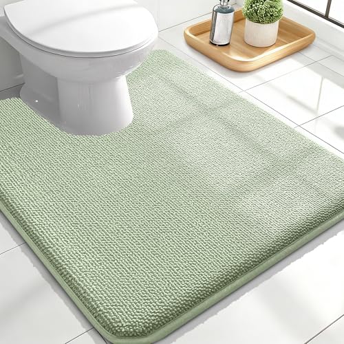 Image of OLANLY Toilet Rugs U-Shaped 24x20, Extra Soft Absorbent Thick Memory Foam Contour Bathroom Rugs, Dry Quickly, Machine Washable, Non-Slip Toilet Bath Mat, Home Decor Accessories, Sage Green