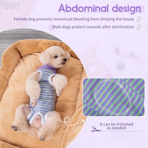 TQFlow Hundbody Nach Op, Body Hund Kastration Wundschutzanzüge Hündin Rüde, Wundschutz Professioneller Pet Recovery Suit, Operationsbody Hund Body Atmungsaktiv Hunde Einteiler (Grün und Lila,S)