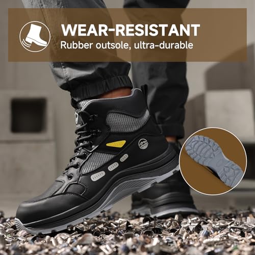 Image of Steel Toe Boots for Men Indestructible High Top Work Shoes for Men Comfortable Safety Shoes Puncture Proof Hiking Construction Shoes Botas de Trabajo para Hombre