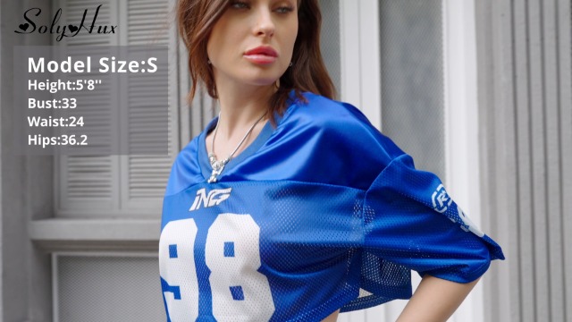 SOLY HUX Women's Y2k Jersey Shirt Crop Tops Number Graphic Tees V