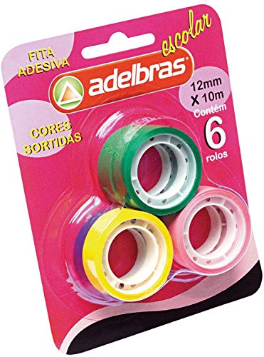 Fita Adesiva, Adelbras 0803090002, Multicor, Pacote de 6