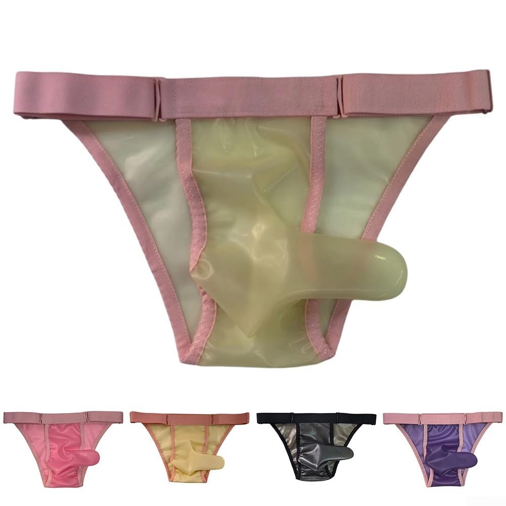 Slip en latex pour homme, style transparent pour événements et fêtes, lingerie parfaite (taille L, violet)