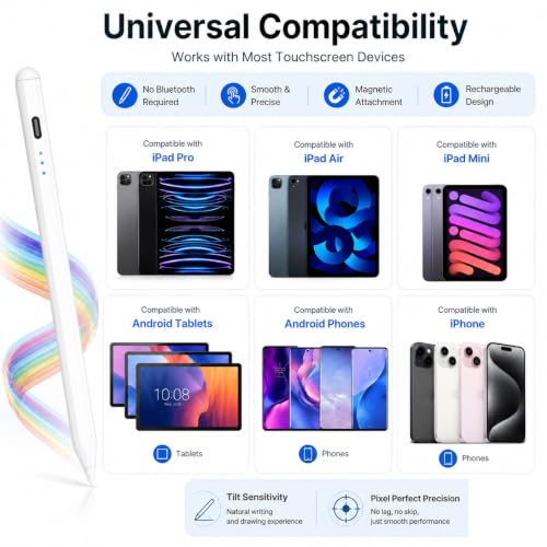 Image of Universal Stylus Pen Stylus for Android Touchscreens, Rechargeable Fine Tip Digital Pen for Writing, Drawing & Note-Taking, Works with Compatible ipad & Android and iOS Devices