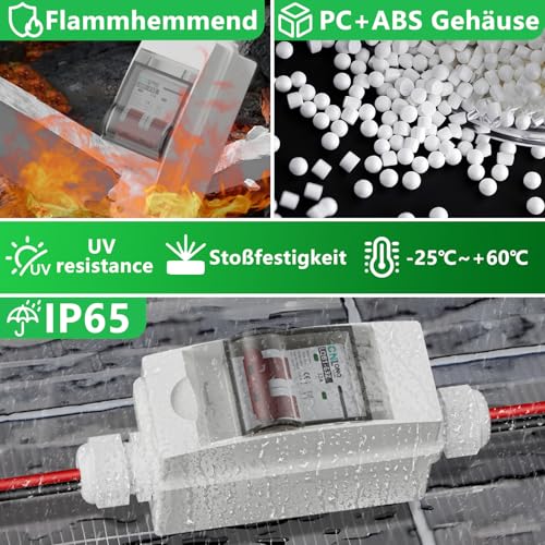 CNLonQcom DC Trennschalter PV Anlage 32A 500V Sicherungsautomat 2polig IP65 Wasserdicht mit Kabel und Haken für Solarmodule Einspeisesteckdose Balkonkraftwerk