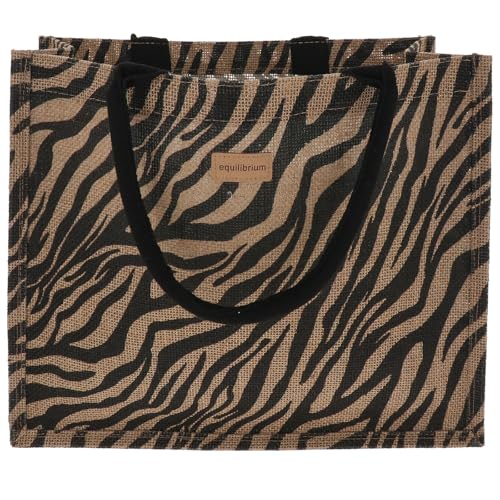 equilibrium Jute Tote Bag Zebra Print – Eco Friendly Reusable Shopper Bag Natural Fibre Zebra Pattern Large Everyday Tote