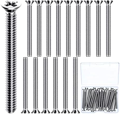 Morbeste 50 Pieces Extra Long Outlet and Device Mounting Screws, 6-32 x 1-12 Inches Pan Head Machine Screws, Full Thread Truss Head Stainless Steel Screws Bolts Funiture Drive Tool Accessories