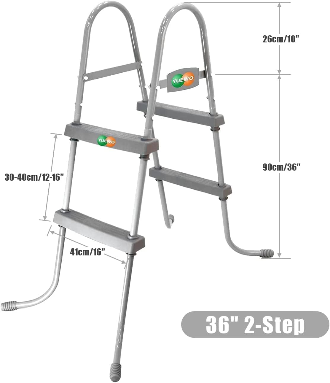 YUEWO 36" 2-Step Steel Frame Above Ground Swimming Pool Ladder with Non-Slip Plastic Steps for Entry and Exit System Swim Pools