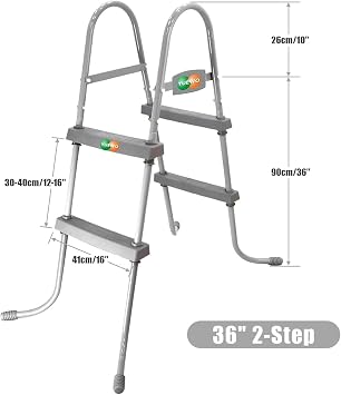 YUEWO 36 2-Step Steel Frame Above Ground Swimming Pool Ladder with Non-Slip Plastic Steps for Entry and Exit System Swim Pools