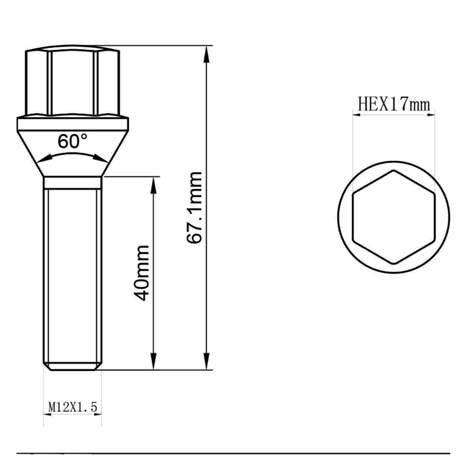 4x Leichtmetall Rad Schrauben Muttern M12x1, 5 26mm Für