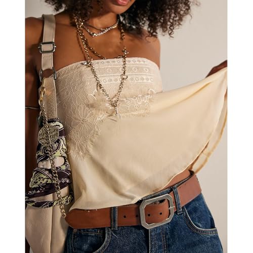 Women Y2k Mesh Tube Tops Floral Embroidery Sleeveless Semi Sheer Strapless Cropped Off Shoulder Cami Bandeau Tops4
