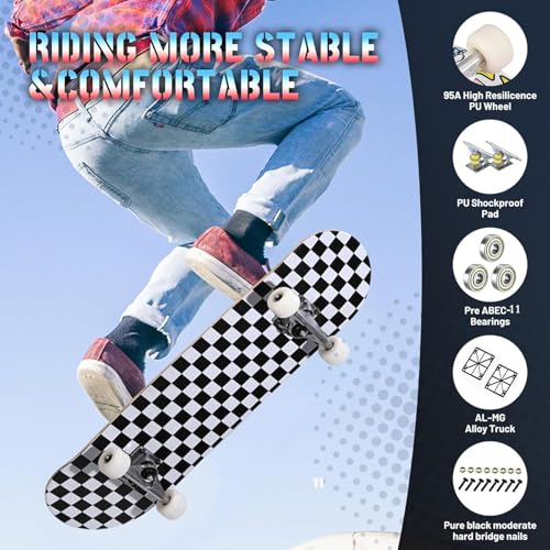 Image of Pro Complete Skateboards for Beginners Girls Boys Kids Youths Teens Adults 31 inchx8 inch Skate Boards 7 Layers Canadian Maple Double Kick Deck Concave Longboard
