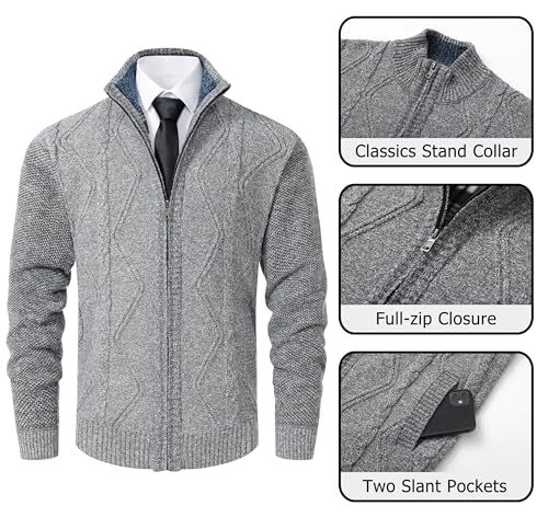 Image of Vcansion Men's Classic Cardigan Sweaters Stand Collar Slim Fit Casual Knitted Sweater