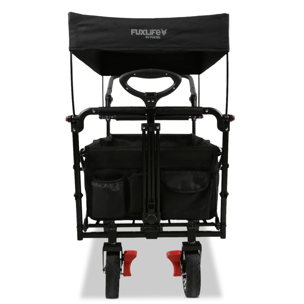 Bollerwagen faltbar FX-CT700 Schwarz • klappbarer Handwagen für Ausflug & Alltag • gepolsterter Sitzbereich • Bremsen • höhenverstellbarer Griff • platzsparender Faltbollerwagen