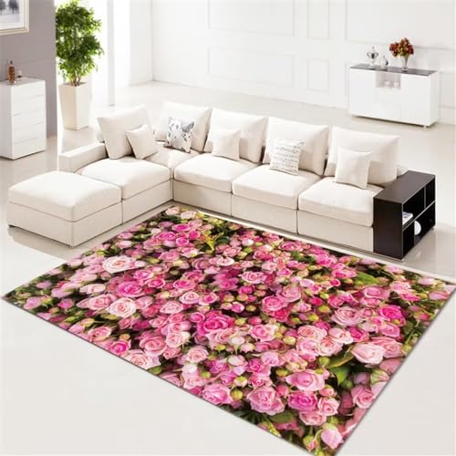 Tapis salon rectangulaire rose grand format chambre fille durable