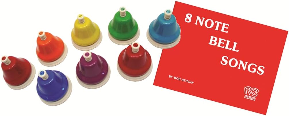 HB9201 8-Note Diatonic Set: Handbell & Deskbell Combo - Push-Button & Hand Ringing Features - Complete Musical Note Range for All Your Needs.
