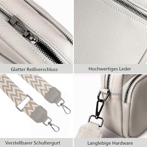Damen Handy Umhängetasche Echtes Leder Crossbody Bag Damen Handytasche zum Umhängen, Umhängetasche Damen Klein Moderne Taschen mit Breitem Schultergurt u 3 fächern – Bild 5