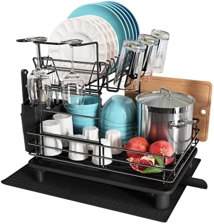 Égouttoir à Vaisselle Extensible Pour Comptoir, 32,2 à 50 Cm, En Acier Inoxydable, Avec Porte-ustensiles Mobile - Gris