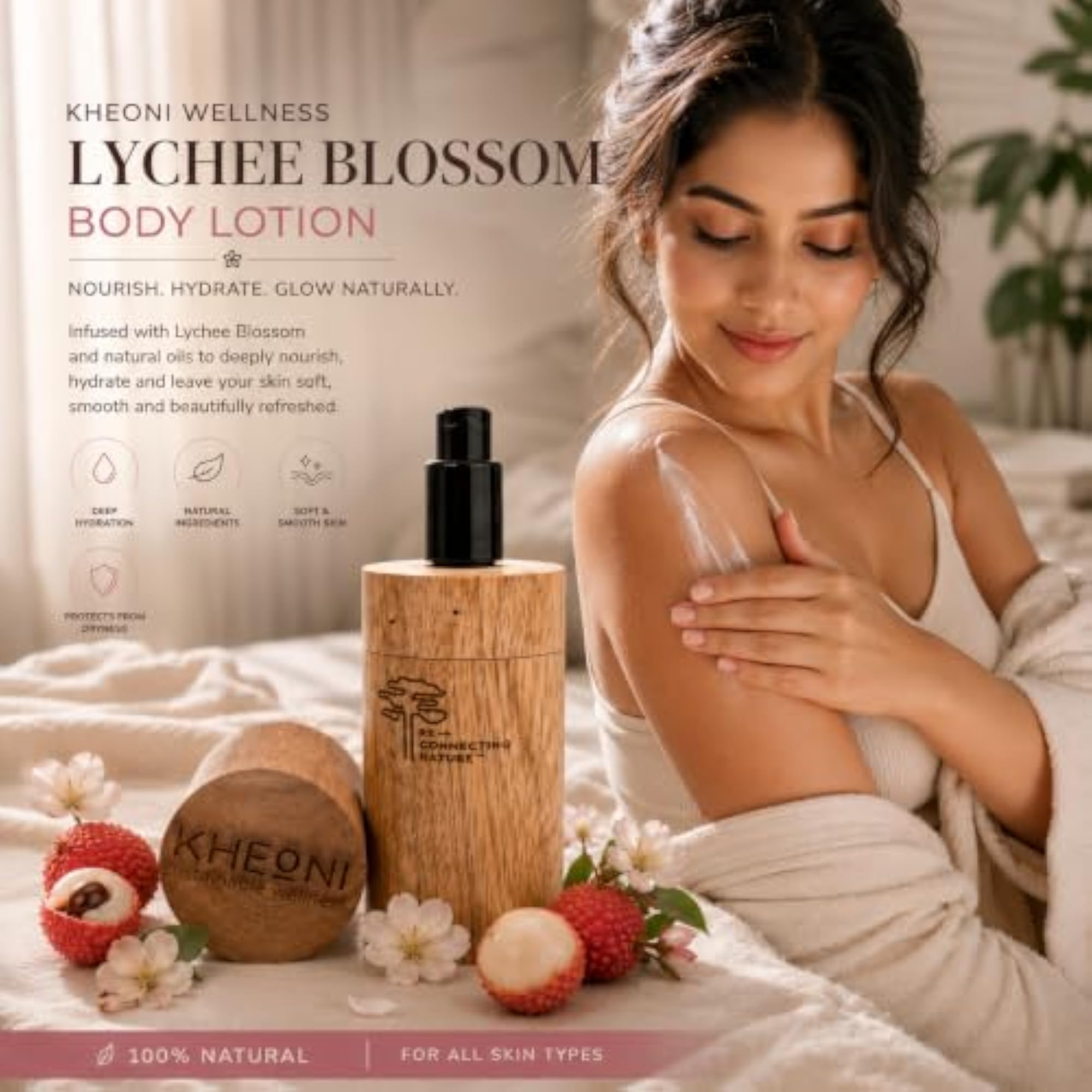 100% Natural Lychee Blossom Body Lotion, 200 ml
