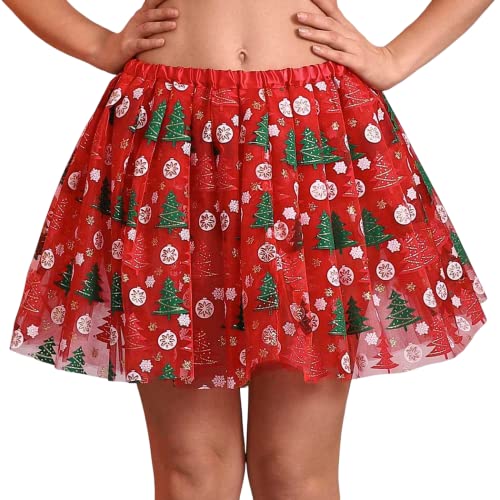 Flovel Falda de Tul de Navidad para Mujeres Faldas de Ballet en Capas Falda de Tutú de Copos de Nieve Árbol de Navidad Disfraz de Fiesta de Navidad para Mujeres y Niñas Cover