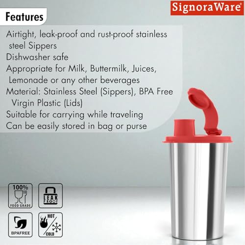 Image of SignoraWare Mini Stylish Stainless Steel Sipper | Airtight & Leakproof | Sleek & Compact Design | Ideal for Office, School, Gym & Outdoor Use | Travel-Friendly Sipper for Kids & Adults (300ml | Red)