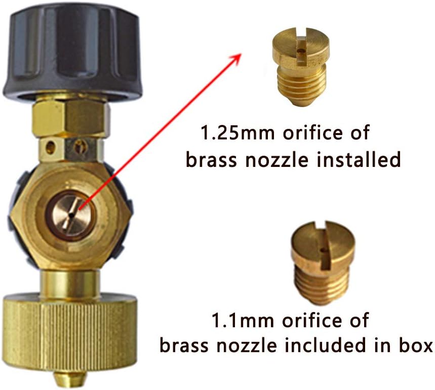 Comparison of 1.25mm and 1.1mm brass nozzle orifices for foam cannon