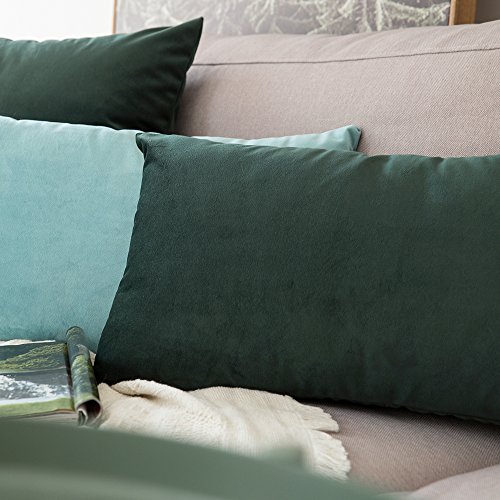 Image of MIULEE Velvet Throw Pillow Covers 12x20 Inch, Pack of 2 - Aqua Green, Soft Solid Lumbar Decorative Pillow Covers Modern Luxury Home Decor for Spring Couch Sofa Bedroom Livingroom