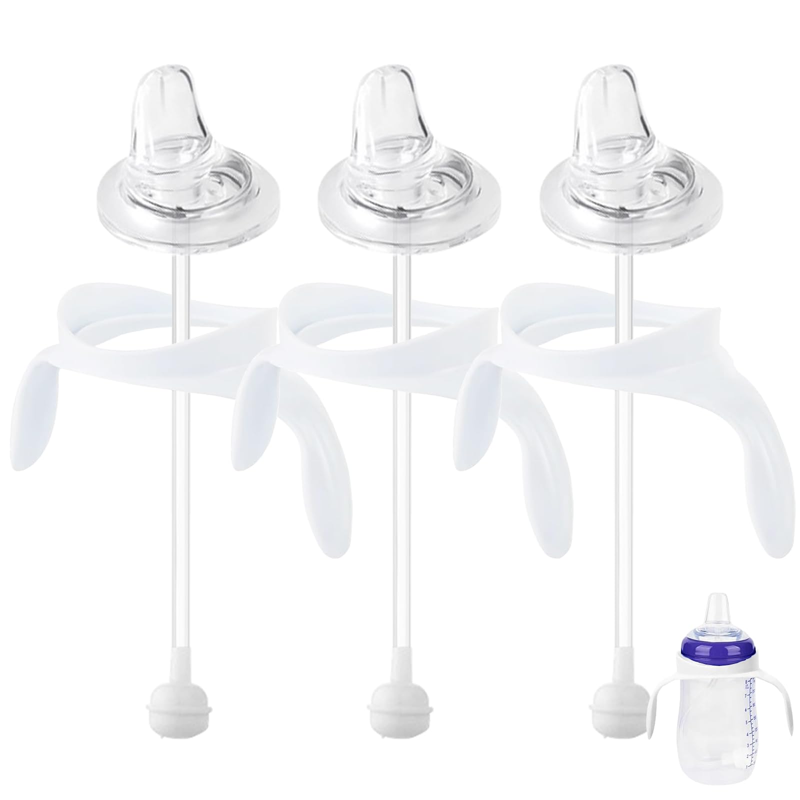 Sippy Cup Conversion Kit for Lansinoh Baby Bottles, Soft Straw Top and Weighted Straw Transition Kit with Handles, Set of 3