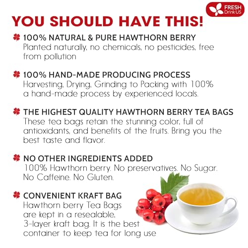 Image of FreshDrinkUS, Premium Hawthorn Berry Tea - 40 Tea Bags - 100% Natural Herbal Infusion, Caffeine-Free, Rich Aroma & Smooth Taste. Vegan