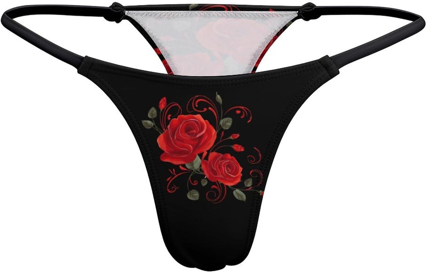 Red Rose Pattern Thongs for Women Underwear G-String Panties | Breathable,Low Rise Panties,T-back,Sexy,Briefs,No Show Thongs