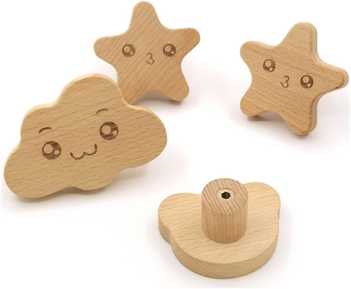 10pcs Natural Wood Cabinet Knobs Pulls Handle,Handmade Wooden Drawer Knobs with Screws for Boho Furniture Dresser Handles Hardware Decorative Bear Head Kids Emoji Cabinet Knobs