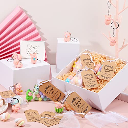 Inbagi 39 Pack Pig Party Favors with Pink Pig Keychains, Thanks Tags and Organza Gift Bags for Animal Themed Birthday Party Decorations, Piggy Baby Shower by Inbagi - Image 5