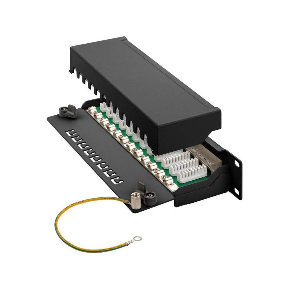 Goobay 93796 CAT 6a 10 cali (25,4 cm), panel Patch Panel, 12 portów, ekranowany STP, czarny