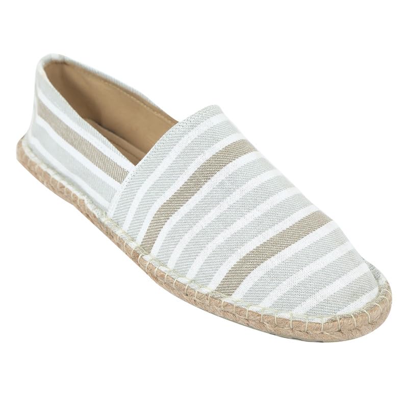 Image of Men's Espadrille Canvas Casual Shoes - White Striped | Shoes for Men and Boys | Casual Shoe | (Size:8)