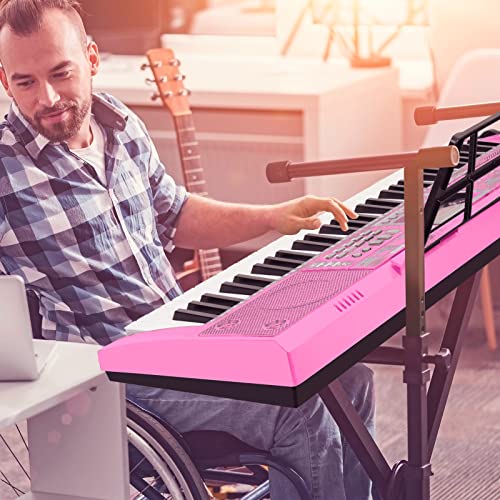 24Hocl 61 Keys Keyboard Piano Lighted Keys For Kids Teens Beginners Birthday Children's Day Best Gift, Electronic Portable Digital Music Piano With Mic, Music Stand, Powered By Ul Adapter/Battery #TOP6