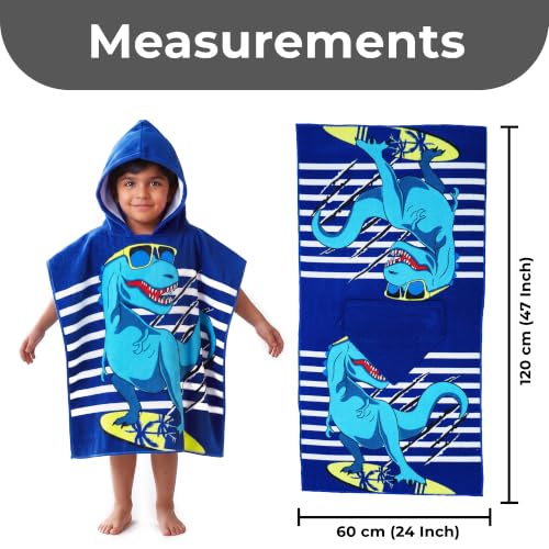 Image of Poncho Towel 120x60 CM, Dinosaur Surf, Royal Blue