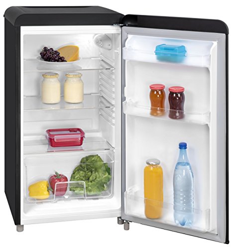 Retro Kühlschrank Vollraum | Kühlschrank Ohne Gefrierfach | 92 Liter Nutzinhalt | LED Innenbeleuchtung | Schicker Retro Türgriff | Schwarz | Powerbank