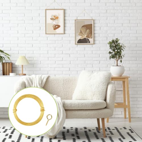 Image of Picture Hanging Kit - 3 Rolls 3M Brass Wires with 20Pcs Eye Hooks, Heavy Duty Hanging Accessories for Pictures Canvas Mirrors Artwork(Gold)