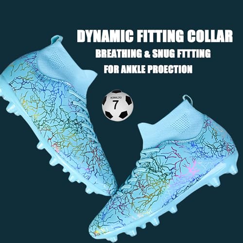HESBITEUL Soccer Cleats for Men Women Football Turf Boys AG Spikes Youth High Top Firm Ground Big Kids Soccer Sneaker3