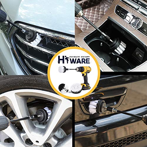 Hiware 4 Pcs Drill Brush Car Detailing Kit With Extend Attachment, Soft Bristle Power Scrubber Brush Set For Cleaning Car, Boat, Seat, Carpet, Upholstery And Shower Door - White #TOP2