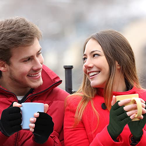 Image of SATINIOR 4 Pairs Winter Half Finger Gloves Knitted Fingerless Mittens Warm Stretchy Gloves for Men and Women