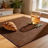 Linen Fabric Placemats Set of 4, Machine Washable, Heat Resistant, Wrinkle Free, Thick Polyester Kitchen Place Mats for Dining Table (Dark Brown)