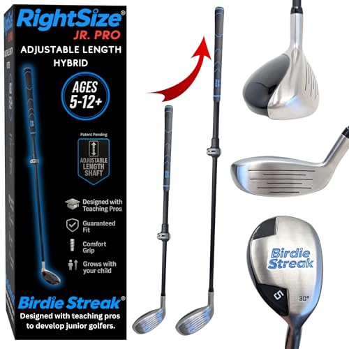 RightSize Junior Pro Series Golf Hybrid by Birdie Streak, Adjustable Length for Ages 5-12 (Right Hand Premium Hybrid)