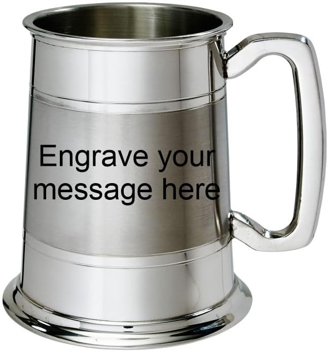 Wentworth Pewter - 1 Pint Standard Double Lined Part Satin Pewter Tankard, Beer Mug - with Free Engraving