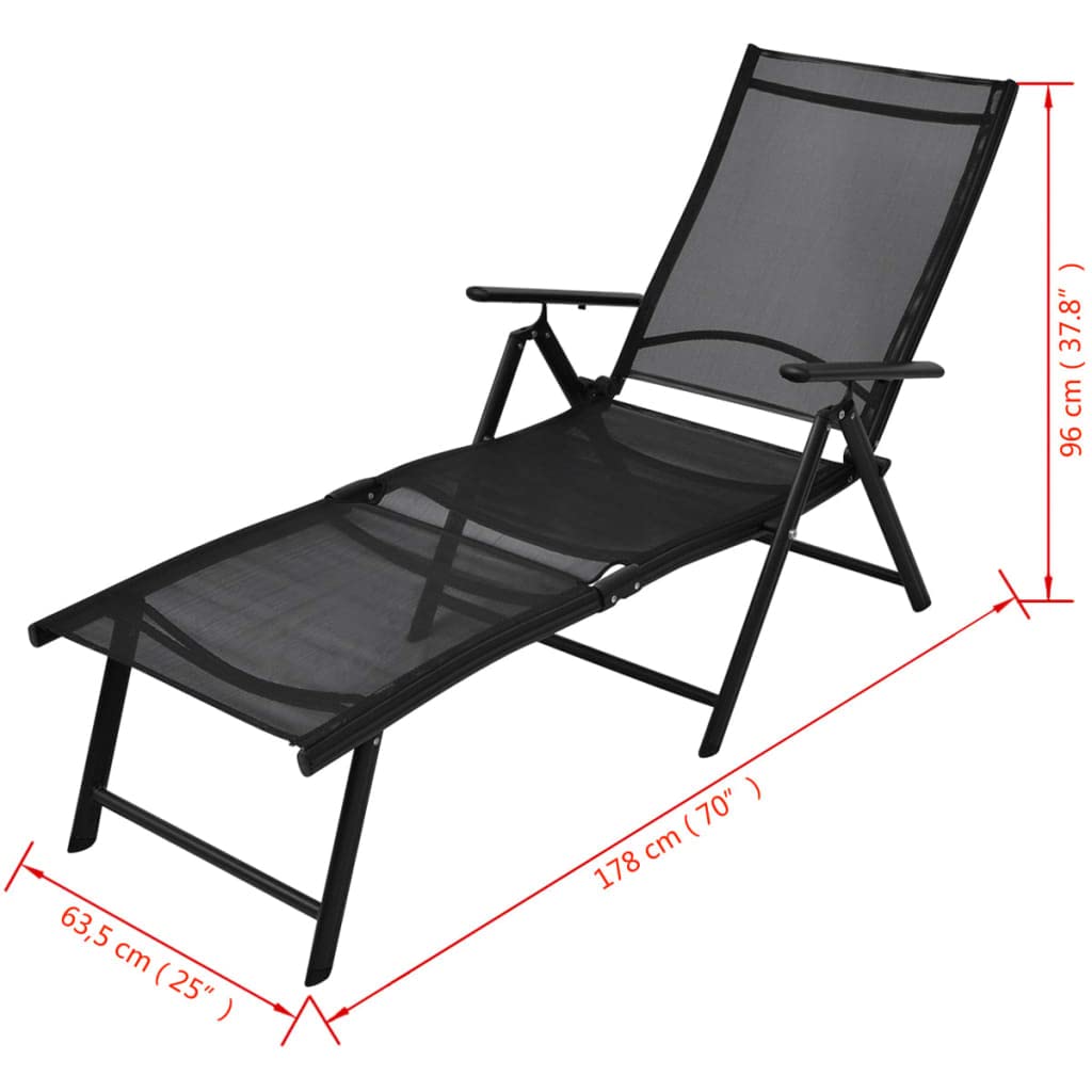 Leżak kempingowy, krzesło outdoorowe, meble tarasowe, leżanka plażowa, leżanka do opalania, składane aluminium, kolor czarny, na patio, na taras, basen
