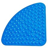Shirylzee Duschmatte rutschfest Badematte Anti Rutsch Matte Antibakteriell Viertelkreis Badewannenmatten Dreieck-Massage mit Ablaufloch für Viertelkreis-Dusche oder Badewanne 54 x 54 cm Blue